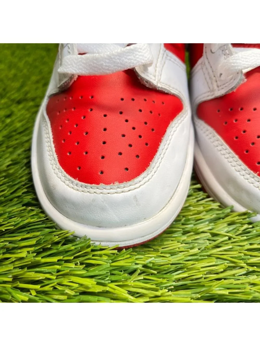 Nike Dunk Low Boys Size 4Y Red White Athletic Leather Basketball Shoes Sneakers